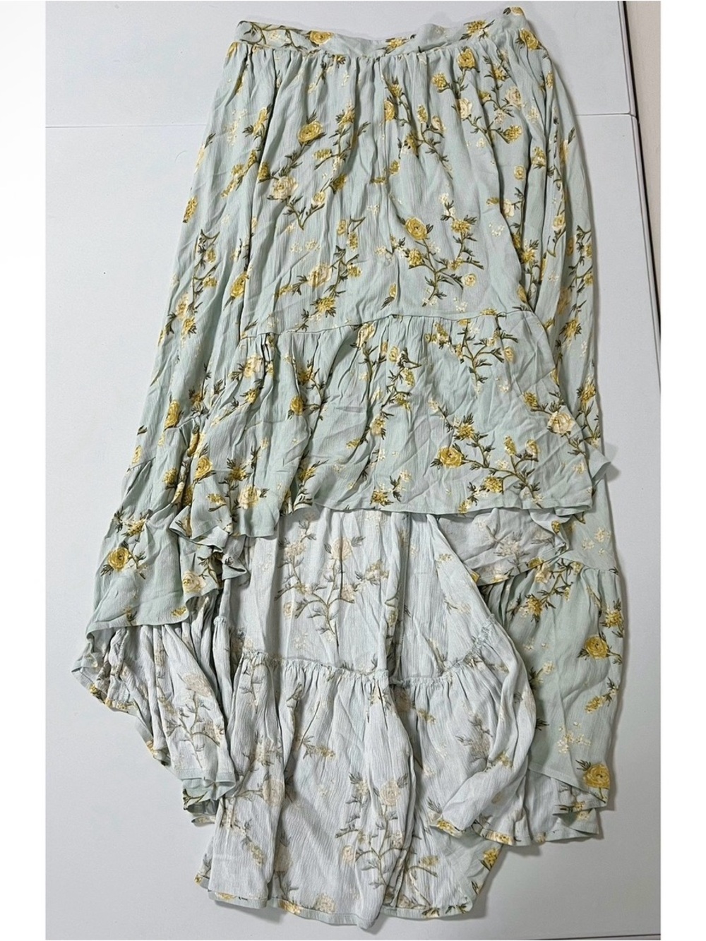 Sage Green Yellow Pastel Floral High Low Y2K Skirt Bottoms Size S 🤍✨ #floral